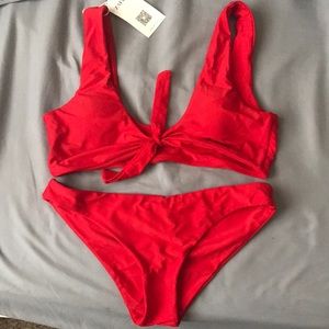 Zaful Red Knotted Bikini Set